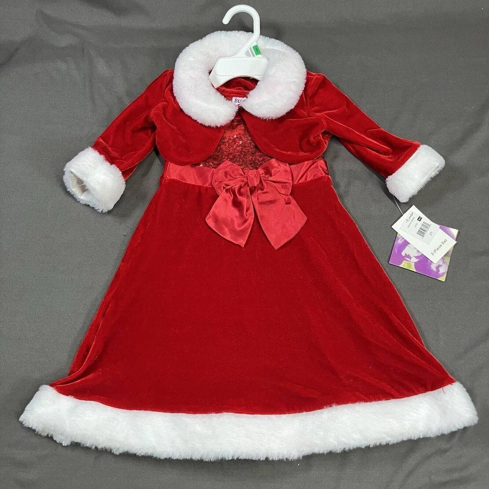 Blueberi Boulevard 2 Piece Christmas Santa Dress / Girl's 2T / Red Sequins Shrug
